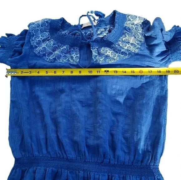 Tory Burch Blue Womens Blouse with Tassels Tie S/P 100%Cotton - Picture 3 of 12